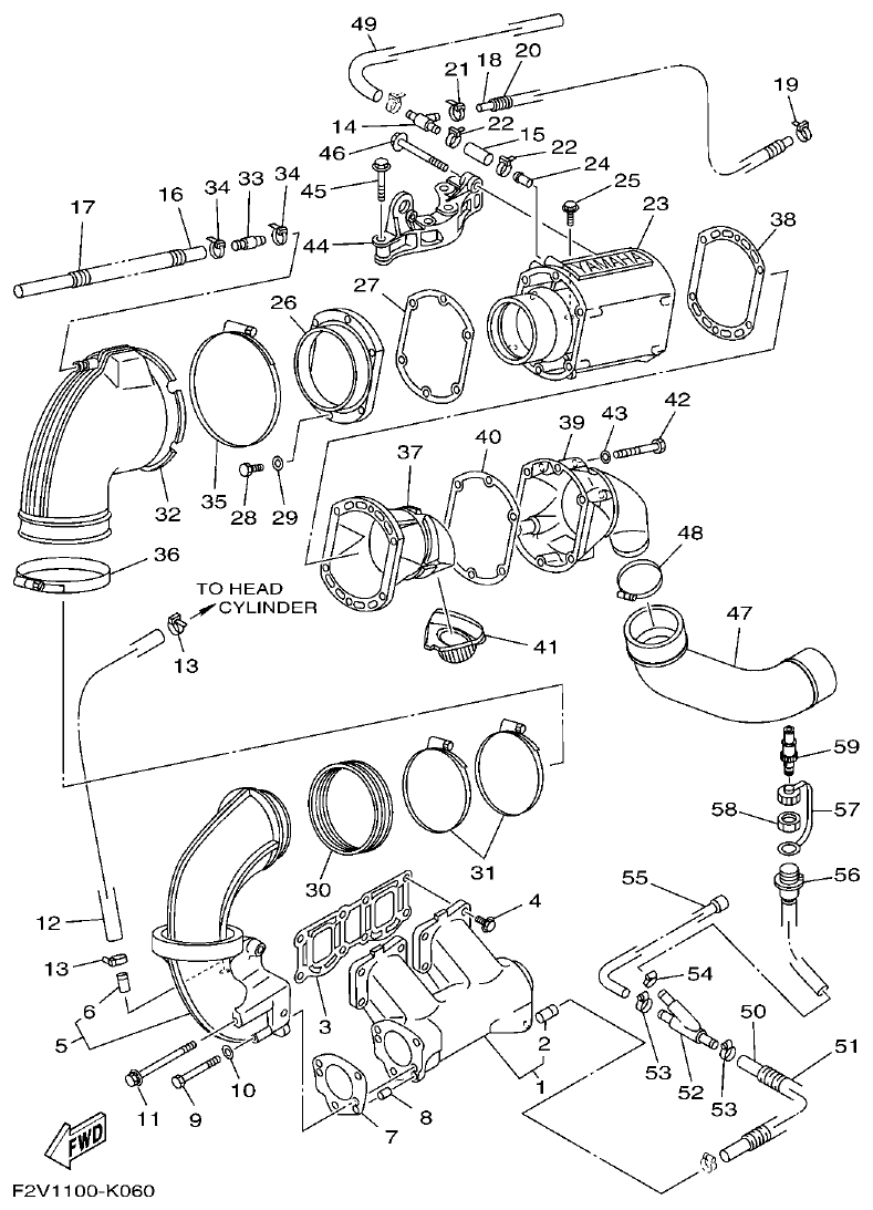 Yamaha VX700-K-F2V1-2011(OMNMARKET-PUREWHITE) EXHAUST 1 parts diagram